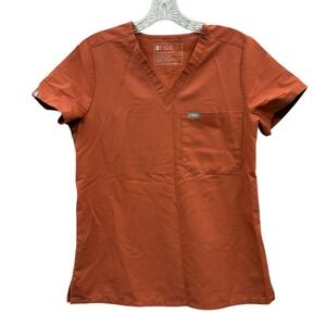 FIGS Catarina Scrub Top Rust Orange Technical Collection Short Sleeve V Neck XS